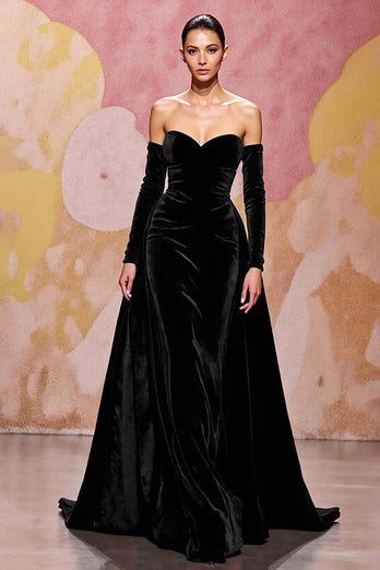 Dark Red A Line Velvet Long Sweetheart Evening Dress