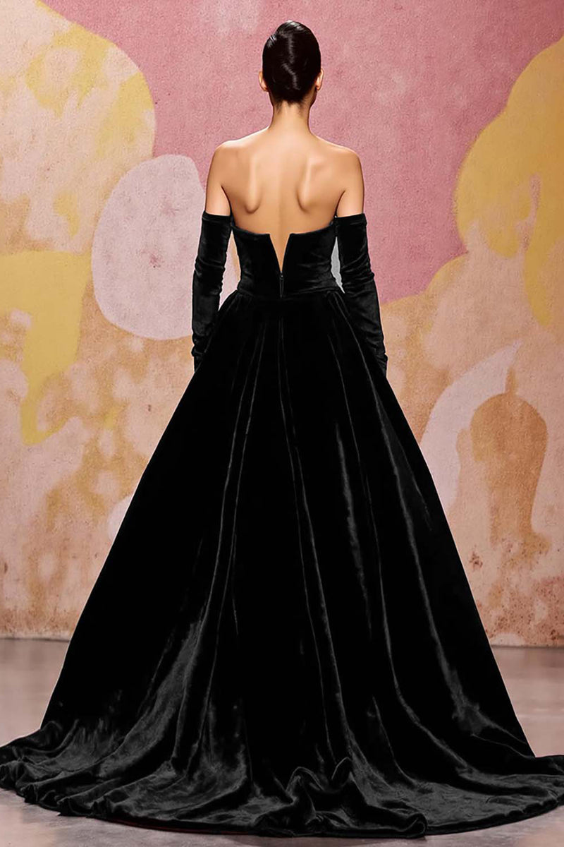 Load image into Gallery viewer, Dark Red A Line Velvet Long Sweetheart Evening Dress