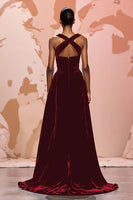 Load image into Gallery viewer, Simple Black Keyhole Velvet Long Evening Dress