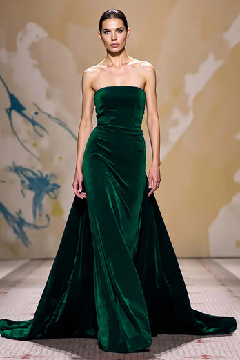 Dark Red Strapless Velvet Long Evening Dress