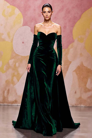 Dark Red A Line Velvet Long Sweetheart Evening Dress