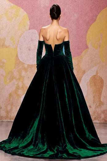 Dark Red A Line Velvet Long Sweetheart Evening Dress
