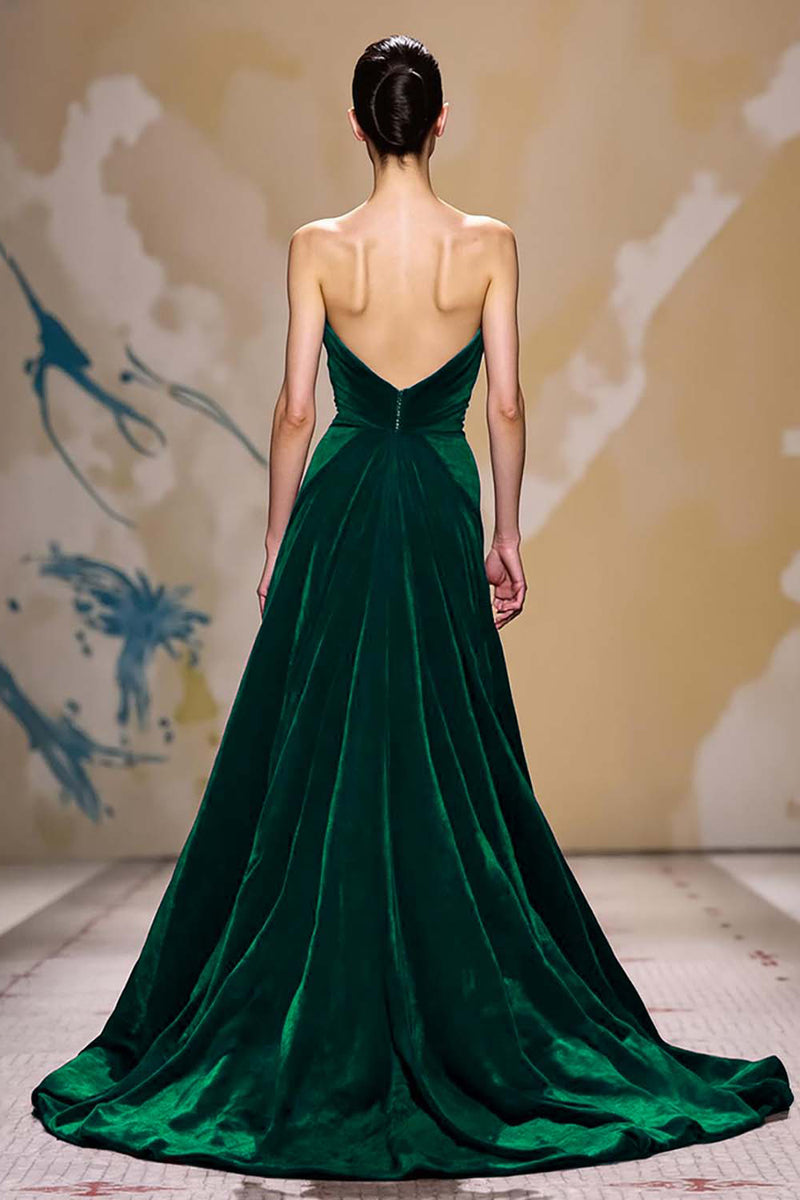 Load image into Gallery viewer, Dark Red Strapless Velvet Long Evening Dress