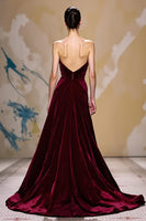 Load image into Gallery viewer, Dark Red Strapless Velvet Long Evening Dress