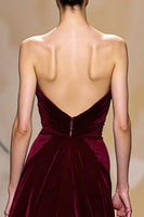 Load image into Gallery viewer, Dark Red Strapless Velvet Long Evening Dress