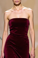 Load image into Gallery viewer, Dark Red Strapless Velvet Long Evening Dress