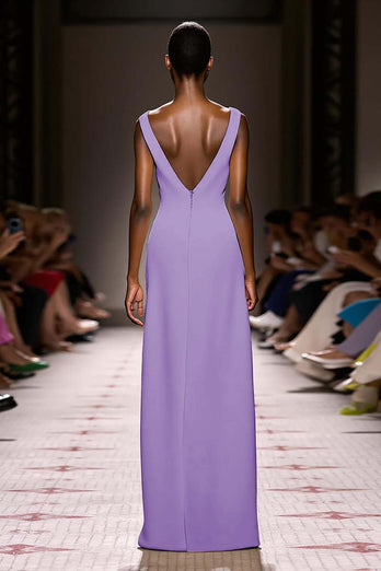 Simple Ivory V-Neck Satin Sheath Backless Long Evening Dress