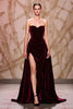Load image into Gallery viewer, Dark Red Velvet Long Sweetheart Evening Dress with Slit