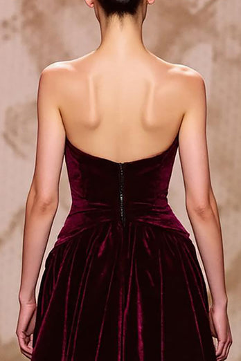 Dark Red Velvet Long Sweetheart Evening Dress with Slit