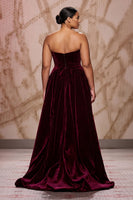 Load image into Gallery viewer, Dark Red Velvet Long Sweetheart Evening Dress with Slit