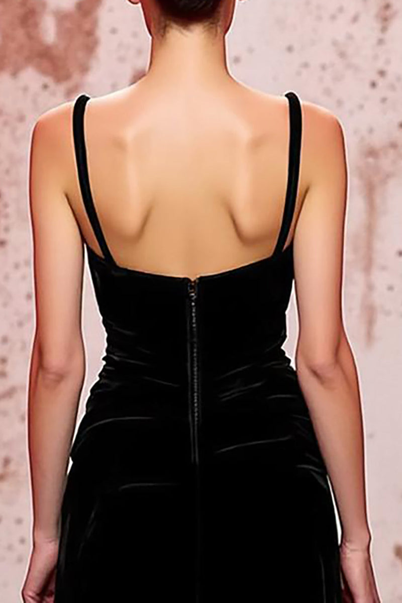 Load image into Gallery viewer, Simple Black Velvet Spaghetti Straps Long Evening Dress