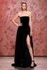 Load image into Gallery viewer, Simple Black Long Strapless Velvet Evening Dress with Slit