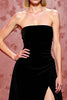 Load image into Gallery viewer, Simple Black Long Strapless Velvet Evening Dress with Slit