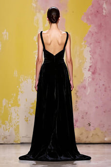 Simple Black Long Velvet Sheath Evening Dress
