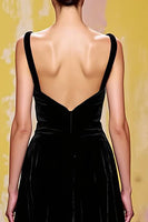 Load image into Gallery viewer, Simple Black Long Velvet Sheath Evening Dress