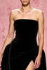 Load image into Gallery viewer, Simple Black Velvet A Line Strapless Long Evening Dress with Slit