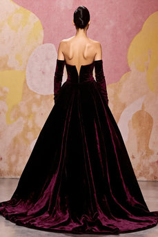 Dark Red A Line Velvet Long Sweetheart Evening Dress