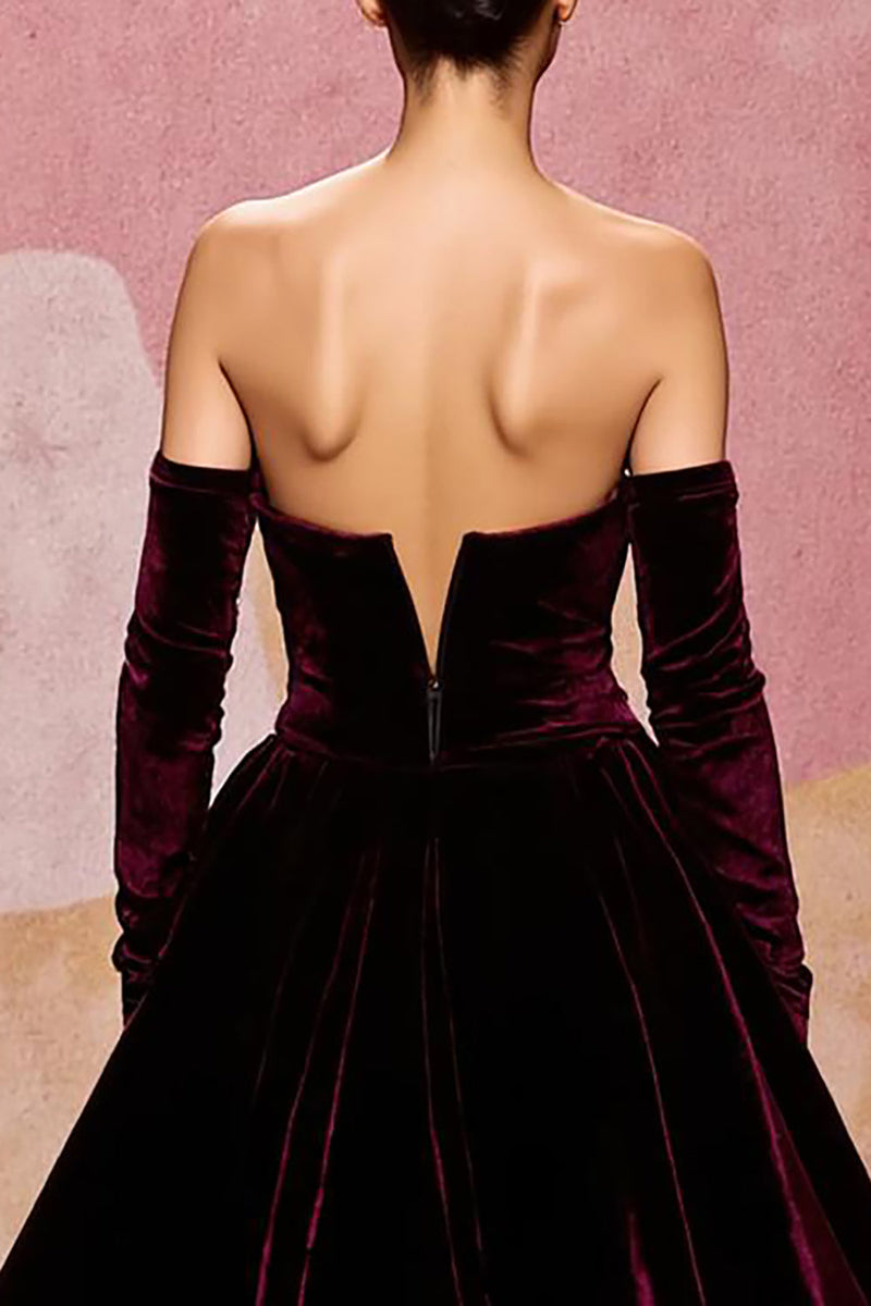Load image into Gallery viewer, Dark Red A Line Velvet Long Sweetheart Evening Dress