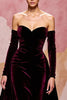 Load image into Gallery viewer, Dark Red A Line Velvet Long Sweetheart Evening Dress