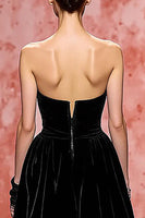 Load image into Gallery viewer, Black Strapless A Line Long Velvet Evening Dress with Slit