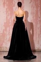 Load image into Gallery viewer, Simple Black A Line Strapless Long Velvet Evening Dress