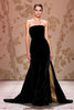 Load image into Gallery viewer, Simple Velvet Black Long Strapless Evening Dress with Slit