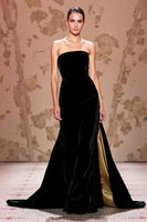 Load image into Gallery viewer, Simple Velvet Black Long Strapless Evening Dress with Slit