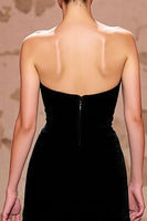 Load image into Gallery viewer, Simple Velvet Black Long Strapless Evening Dress with Slit