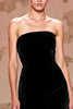 Load image into Gallery viewer, Simple Velvet Black Long Strapless Evening Dress with Slit