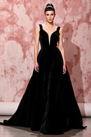 Load image into Gallery viewer, Simple Black Velvet A Line Long Evening Dress