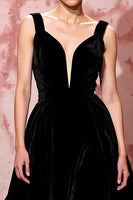 Load image into Gallery viewer, Simple Black Velvet A Line Long Evening Dress
