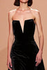 Load image into Gallery viewer, Simple Black Long Velvet Strapless Evening Dress