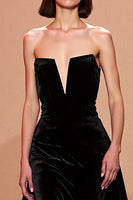 Load image into Gallery viewer, Simple Black Long Velvet Strapless Evening Dress