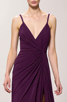 Load image into Gallery viewer, Purple Sheath Chiffon Ruched Long Evening Dress with Slit
