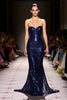 Load image into Gallery viewer, Sparkly Navy Sequin Mermaid Sweetheart Long Evening Dress