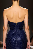 Load image into Gallery viewer, Sparkly Navy Sequin Mermaid Sweetheart Long Evening Dress