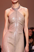 Load image into Gallery viewer, Sparkly Champagne Halter Sequin Backless Long Evening Dress