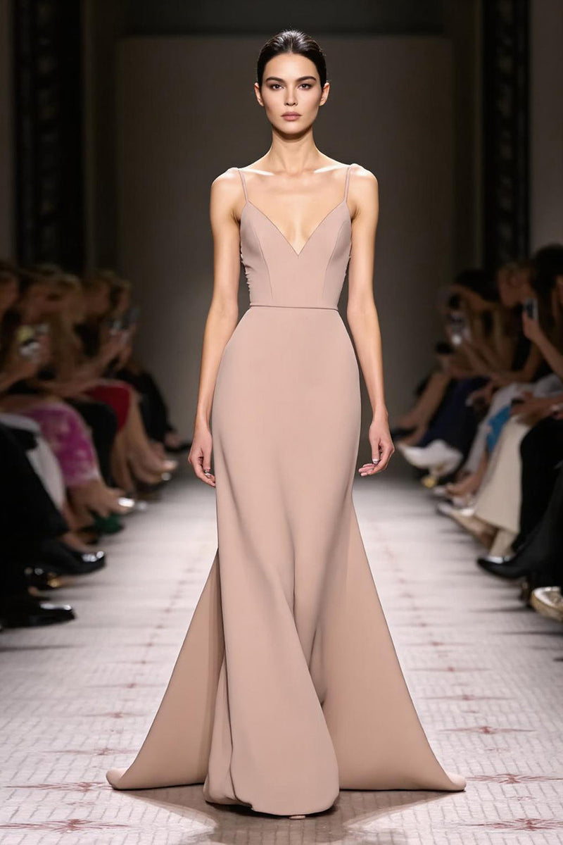 Load image into Gallery viewer, Simple Champagne Mermaid Satin Backless Long Evening Dress