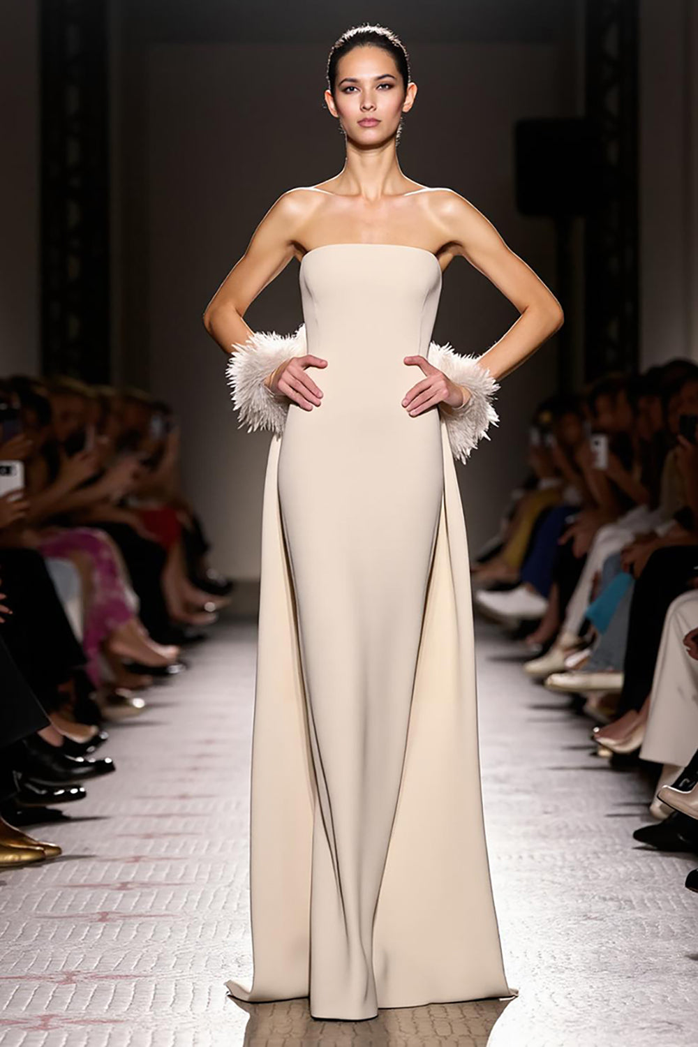 Simple Ivory Sheath Strapless Satin Backless Long Evening Dress