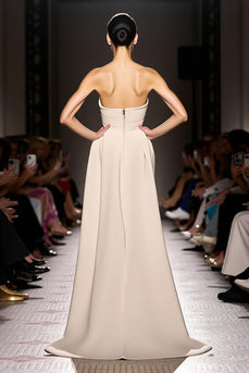 Simple Ivory Sheath Strapless Satin Backless Long Evening Dress