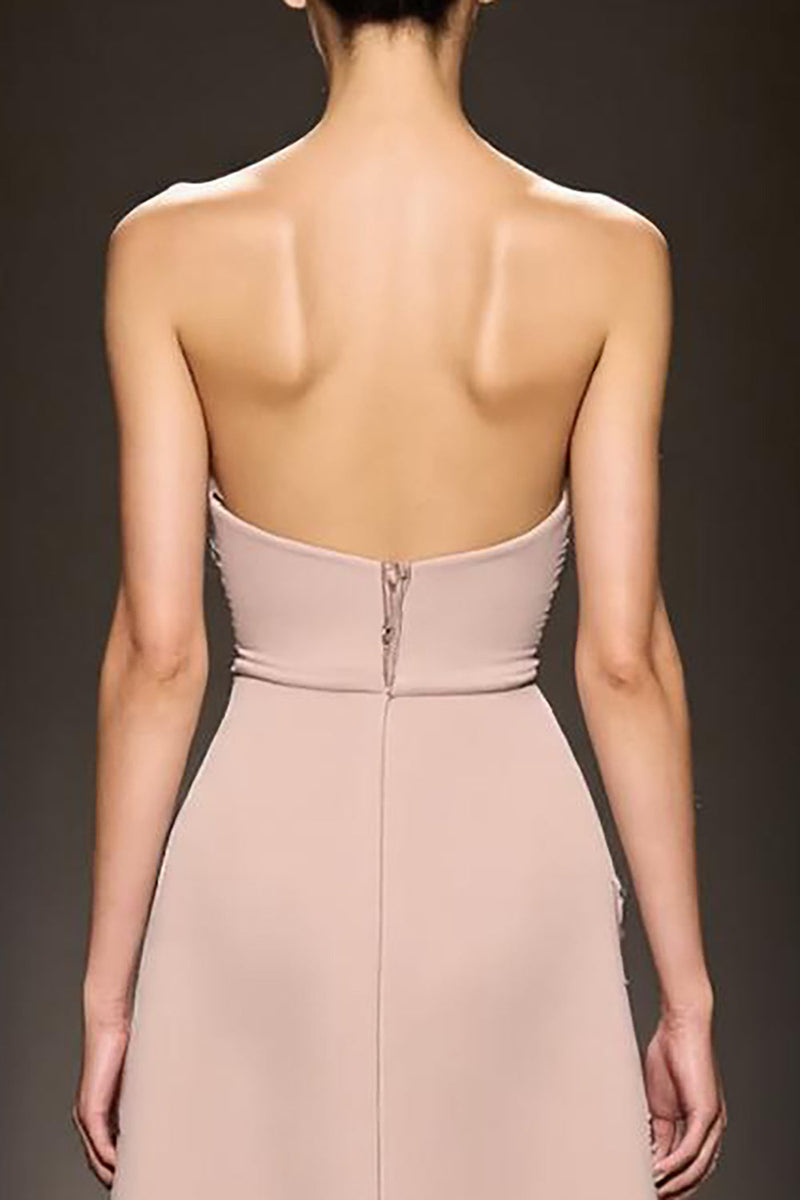 Load image into Gallery viewer, Simple Champagne Satin Strapless Sheath Long Evening Dress with Slit