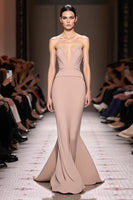 Load image into Gallery viewer, Simple Champagne Backless Strapless Mermaid Long Evening Dress