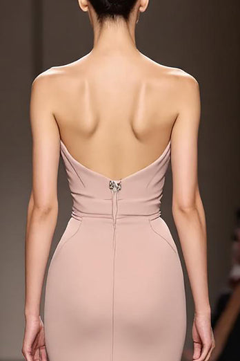 Simple Champagne Backless Strapless Mermaid Long Evening Dress