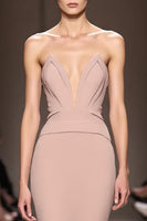 Load image into Gallery viewer, Simple Champagne Backless Strapless Mermaid Long Evening Dress