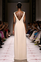 Load image into Gallery viewer, Simple Ivory V-Neck Satin Sheath Backless Long Evening Dress