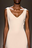 Load image into Gallery viewer, Simple Ivory V-Neck Satin Sheath Backless Long Evening Dress