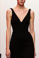 Load image into Gallery viewer, Simple Black V-Neck Backless Sheath Long Evening Dress