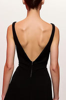 Load image into Gallery viewer, Simple Black V-Neck Backless Sheath Long Evening Dress