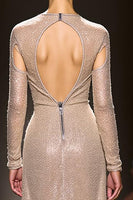 Load image into Gallery viewer, Sparkly Champagne Long Sleeves Mermaid Evening Dress with Zippers
