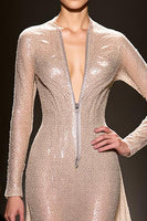 Load image into Gallery viewer, Sparkly Champagne Long Sleeves Mermaid Evening Dress with Zippers